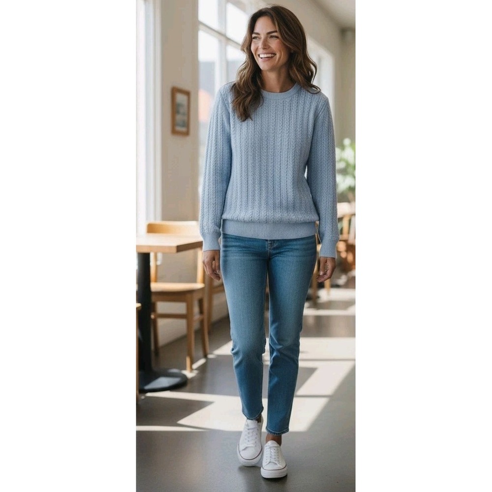 Brooks Brothers 100% Pure Cashmere Sweater Cableknit SZ M Light Baby Blue Womens